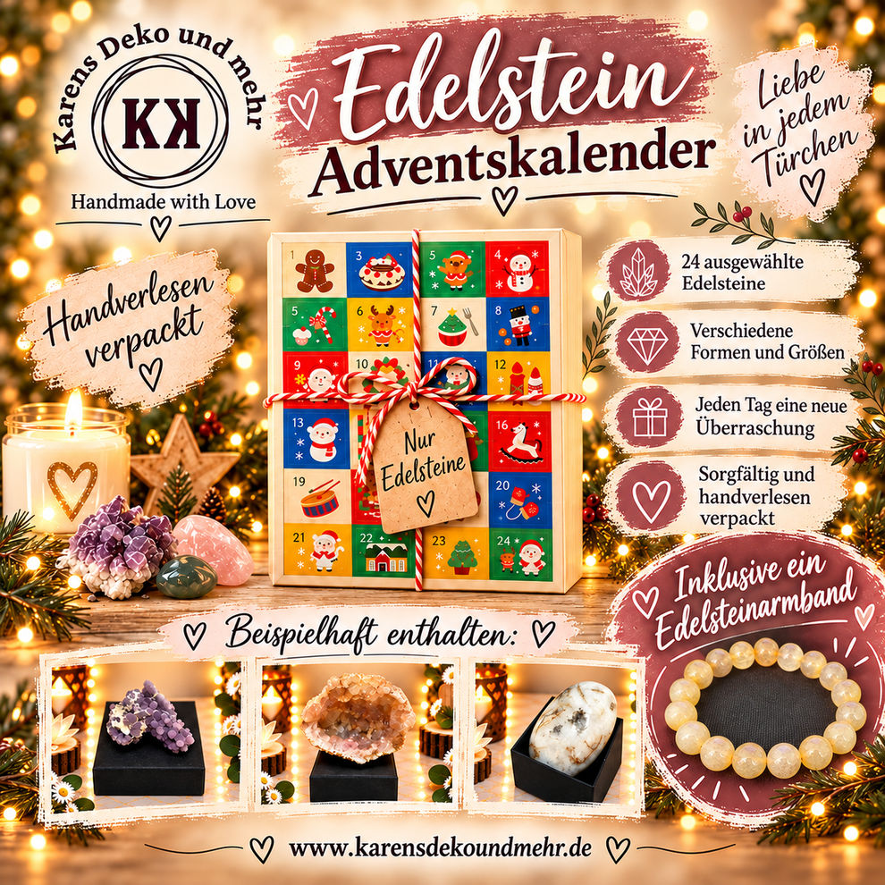 Unikat-Adventskalender | Edelsteine, Schmuck, Kerzen | Karens Deko ...