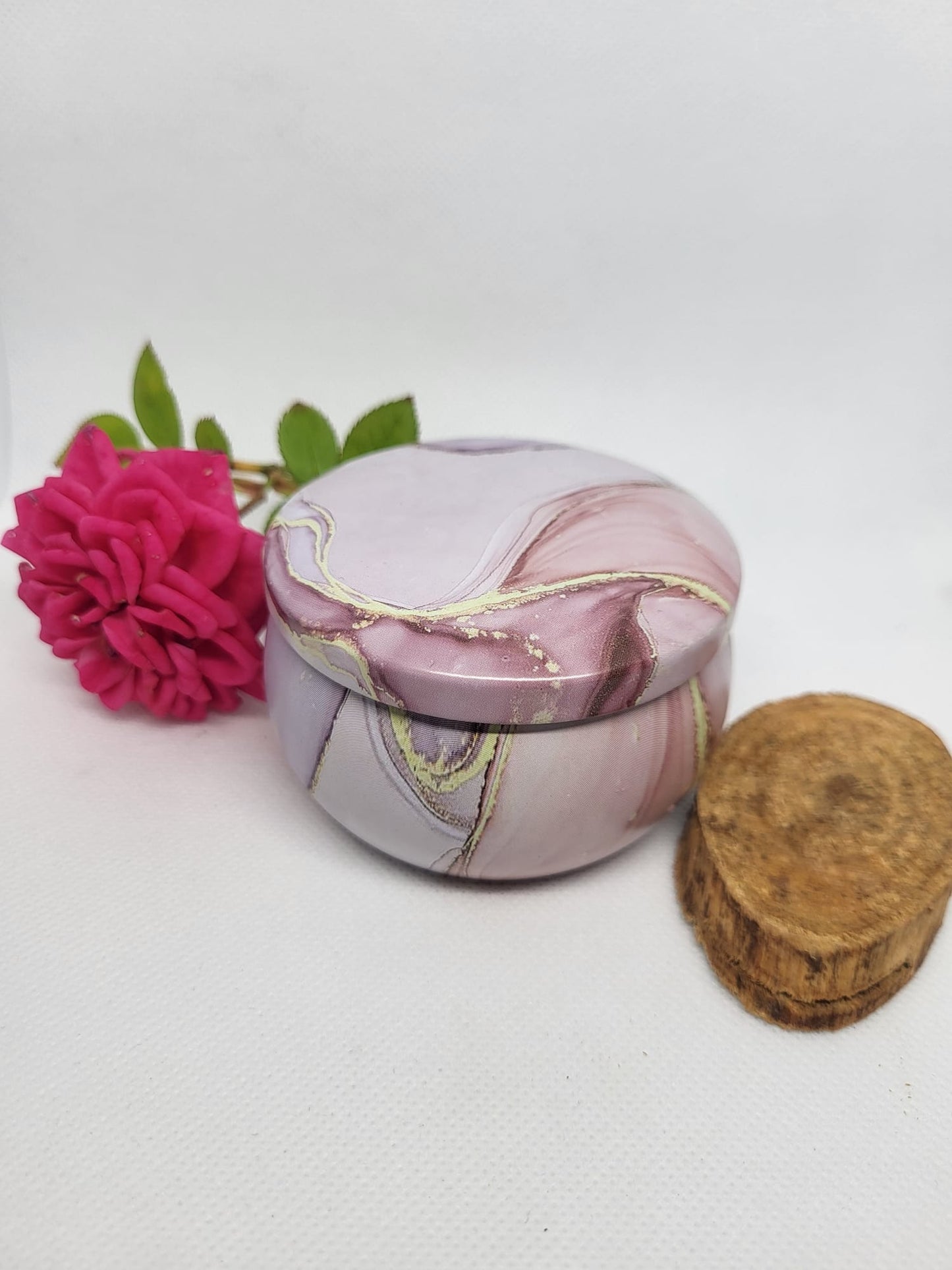 Kerze - Marmor lila Metalldose