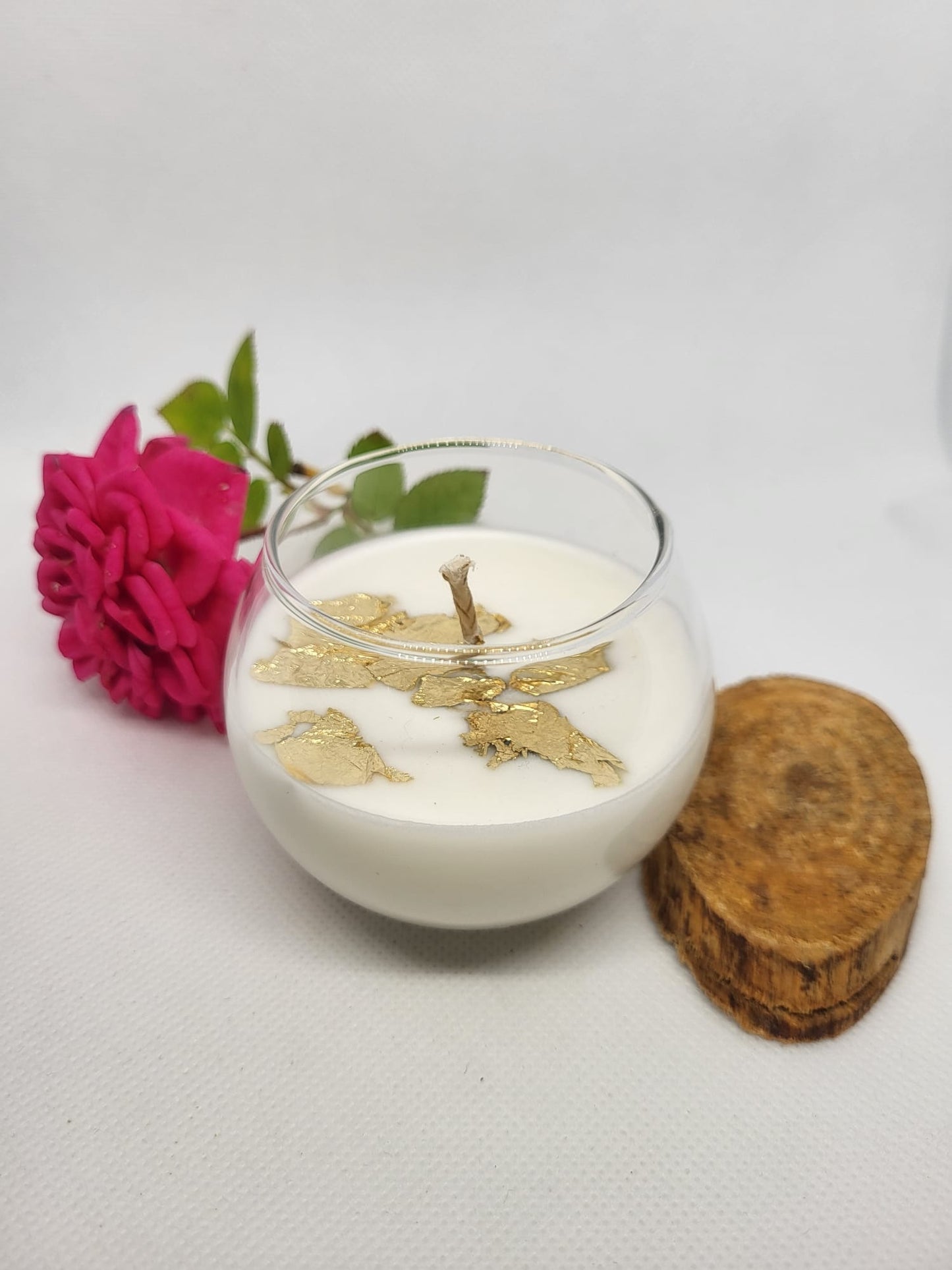 Kerze - klar Glas abgerundet mit Blattgold